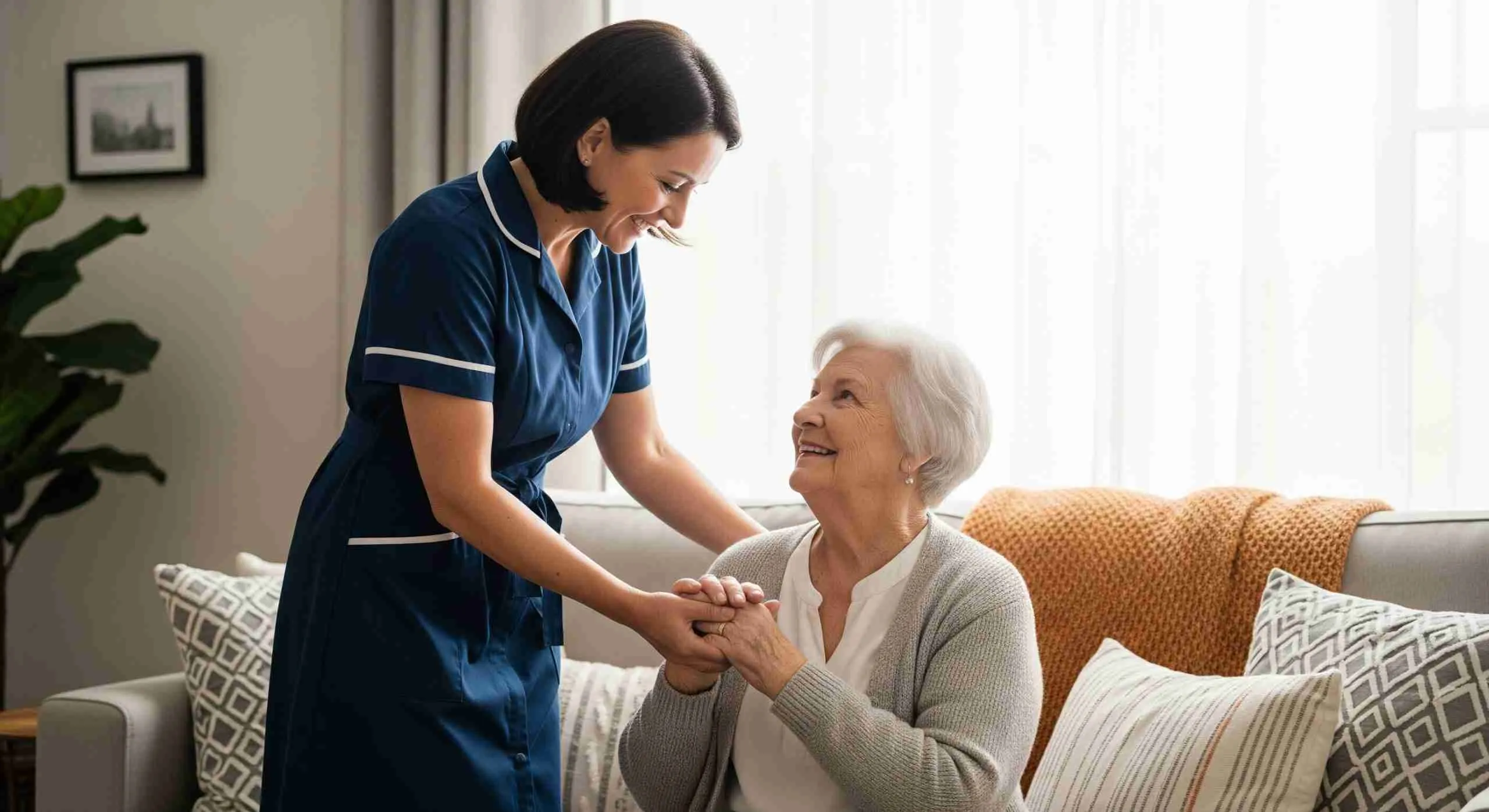 Caregiver supporting a senior at home